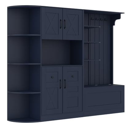 Multifunctional Hall Cabinet - Antique Blue Storage & Hooks