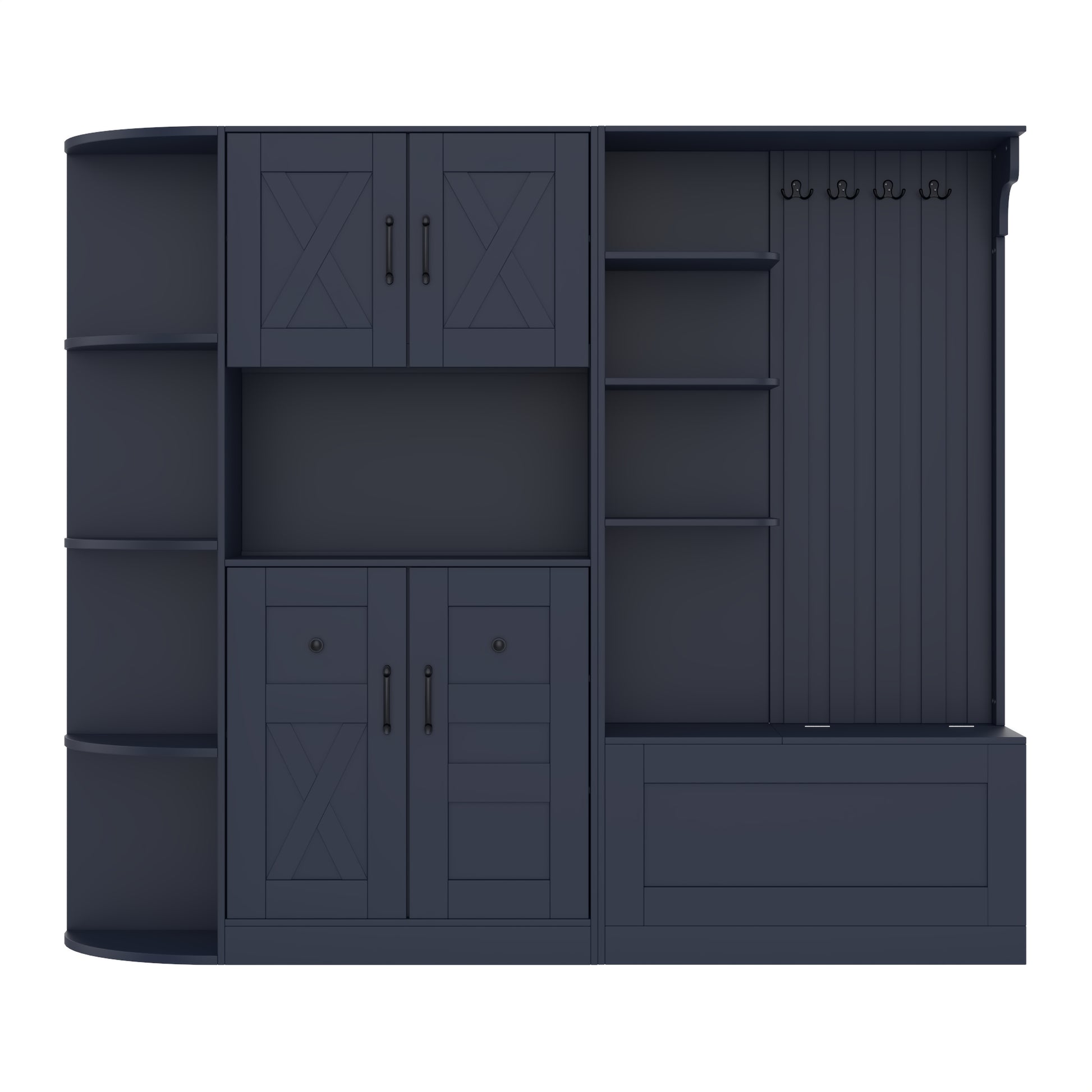 Multifunctional Hall Cabinet - Antique Blue Storage & Hooks