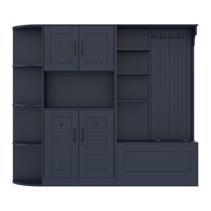 Multifunctional Hall Cabinet - Antique Blue Storage & Hooks