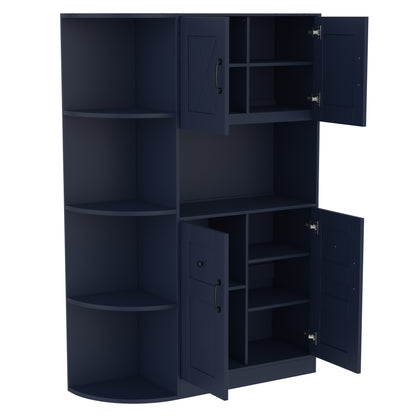 Multifunctional Hall Cabinet - Antique Blue Storage & Hooks