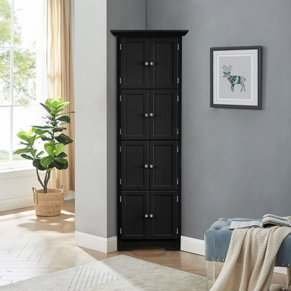 Black MDF Tall Storage Cabinet - 72 Inch Wide