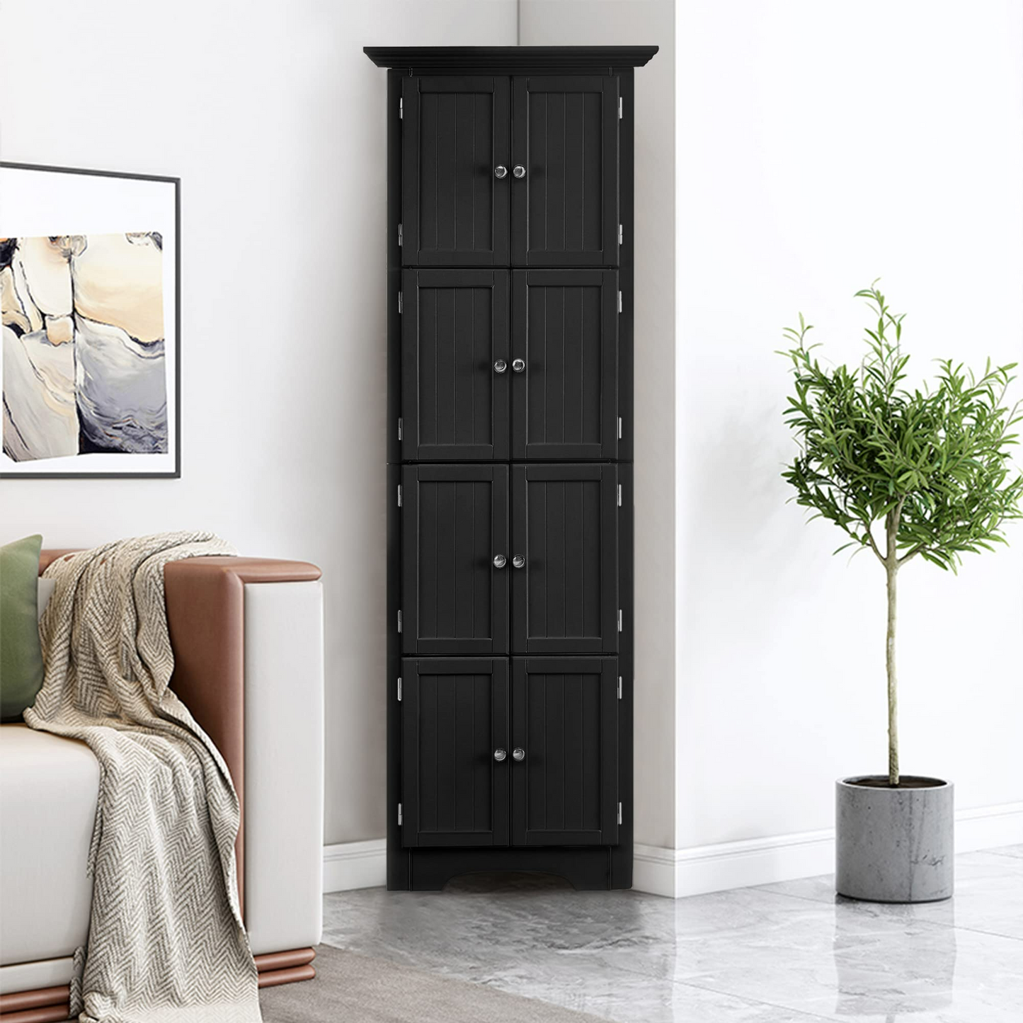 Black MDF Tall Storage Cabinet - 72 Inch Wide
