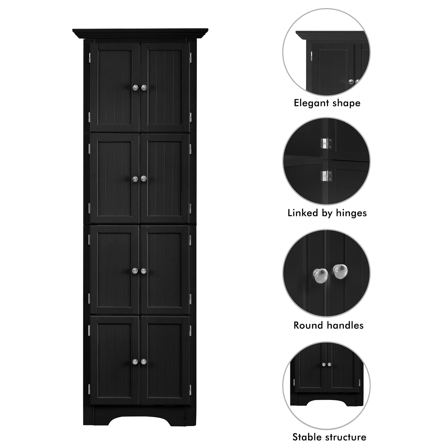 Black MDF Tall Storage Cabinet - 72 Inch Wide
