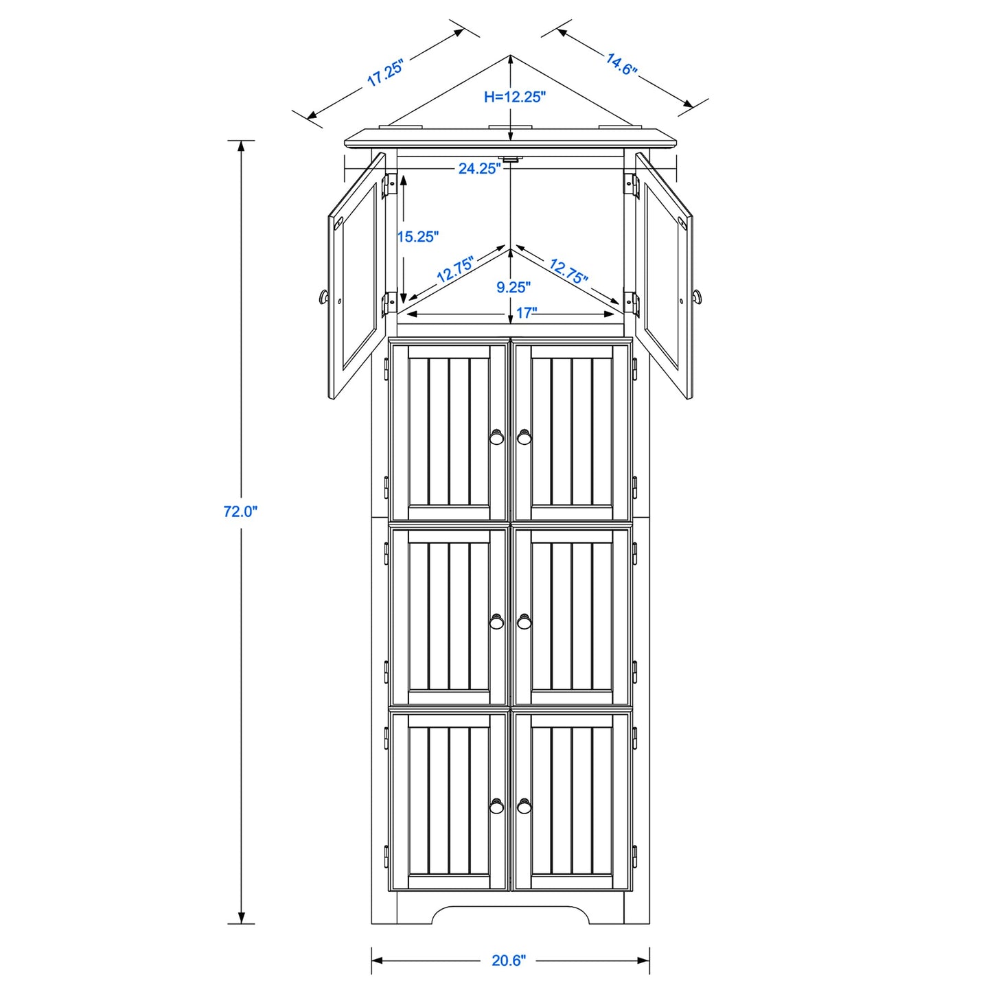 Black MDF Tall Storage Cabinet - 72 Inch Wide
