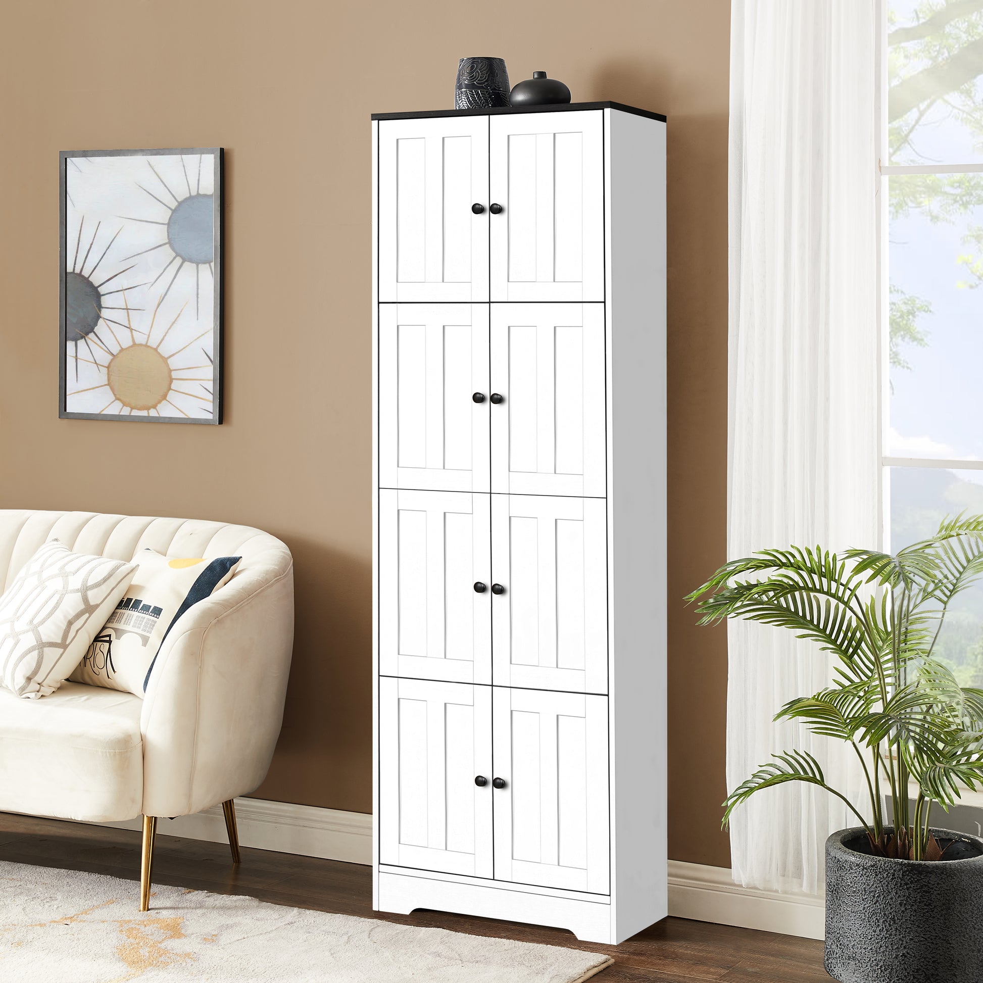White MDF Corner Cabinet with 4 Compartments for Living Room Storage