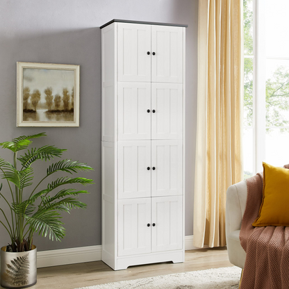 White MDF Corner Cabinet with 4 Compartments for Living Room Storage