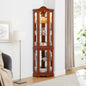 Corner Curio Cabinet with Lights, Adjustable Tempered Glass Shelves, Mirrored Back, Display Cabinet,Walnut(E26 light bulb not included)