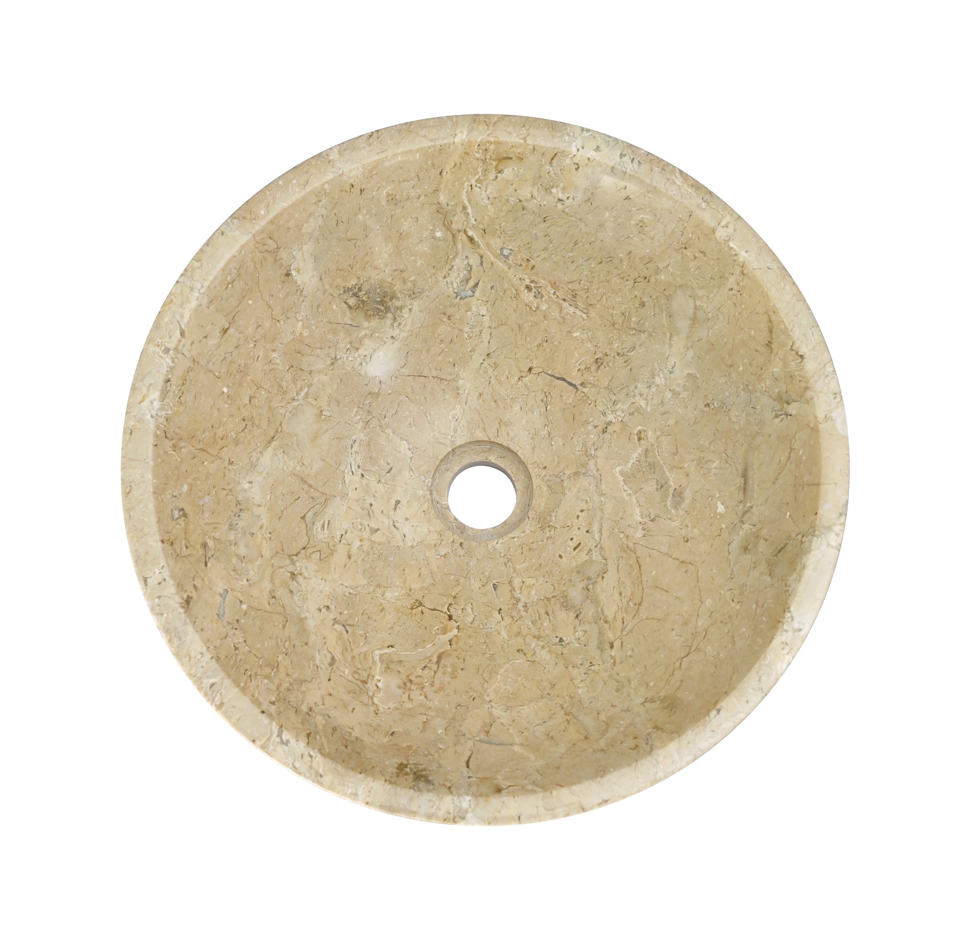 Beige & Gold Marble Bathroom Vessel Sink - ⌀15.7 x 5.9"