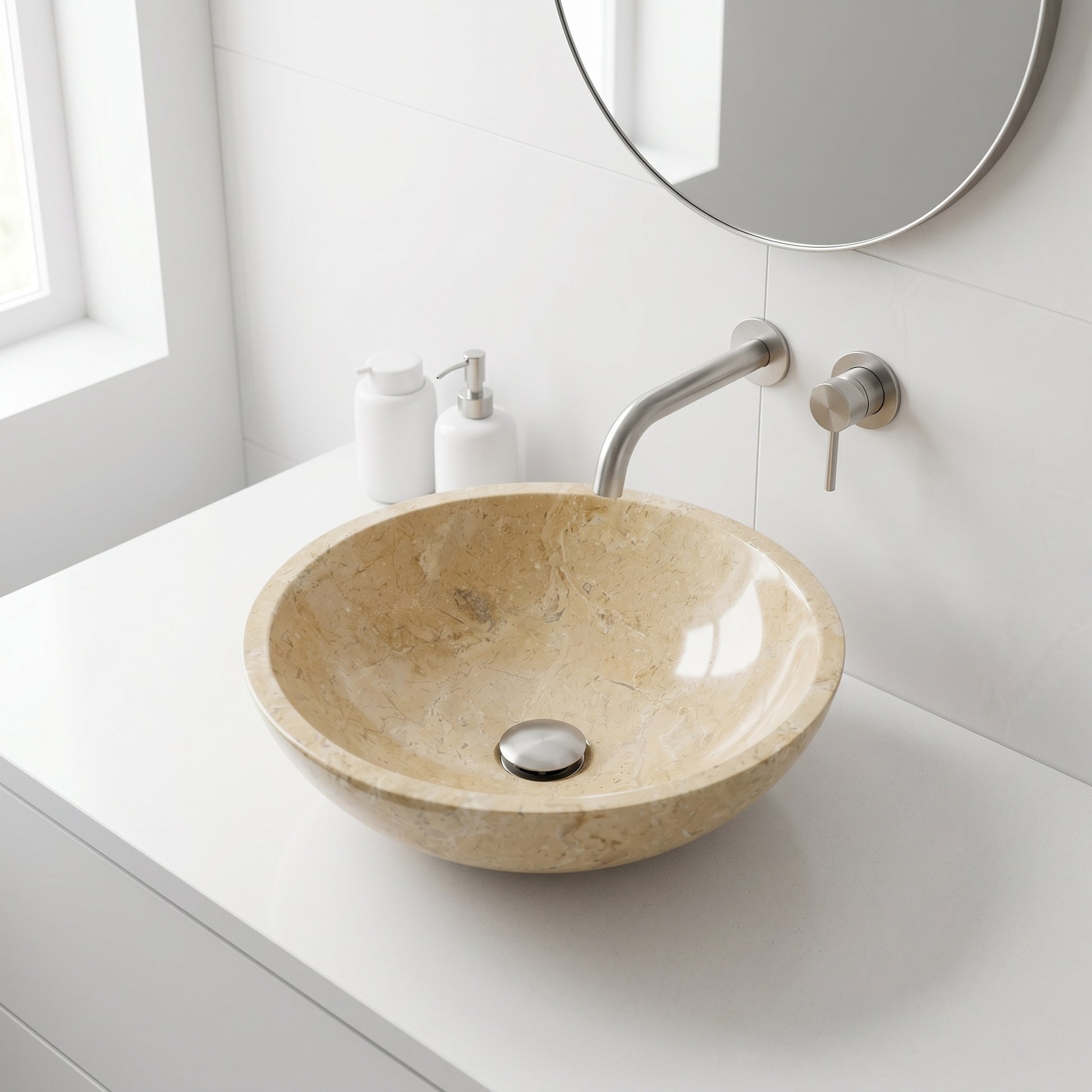 Beige & Gold Marble Bathroom Vessel Sink - ⌀15.7 x 5.9"