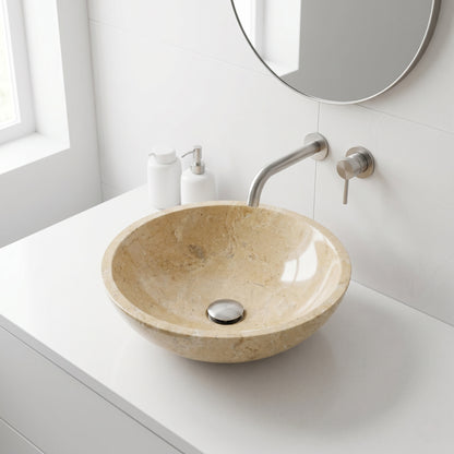 Beige & Gold Marble Bathroom Vessel Sink - ⌀15.7 x 5.9"
