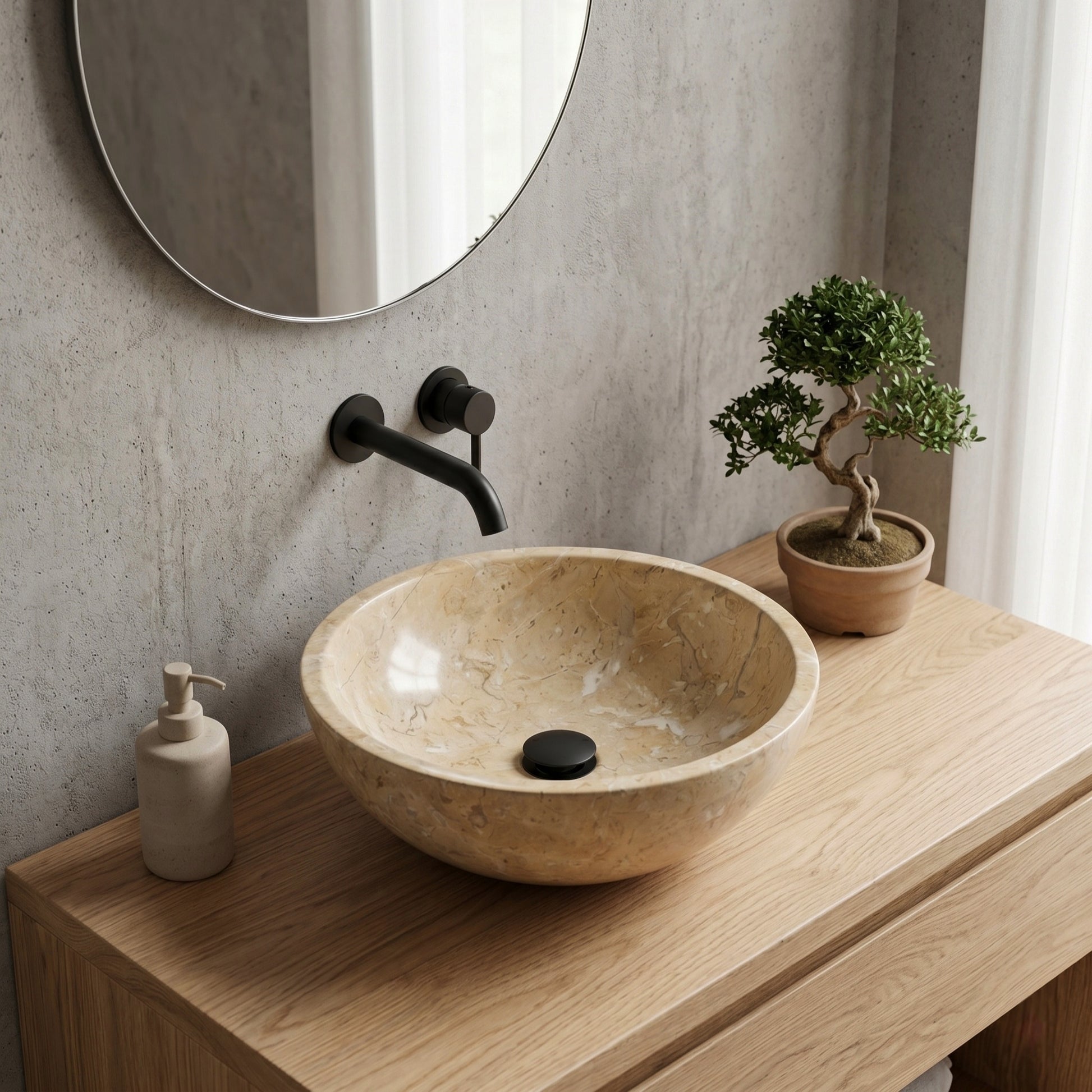 Beige & Gold Marble Bathroom Vessel Sink - ⌀15.7 x 5.9"