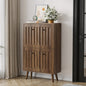 Medieval-style modern shoe cabinet, upright shoe storage unit with vertical grooved finish, 23.6-inch walnut-colored shoe cabinet, suitable for hallways, passageways and entrances.