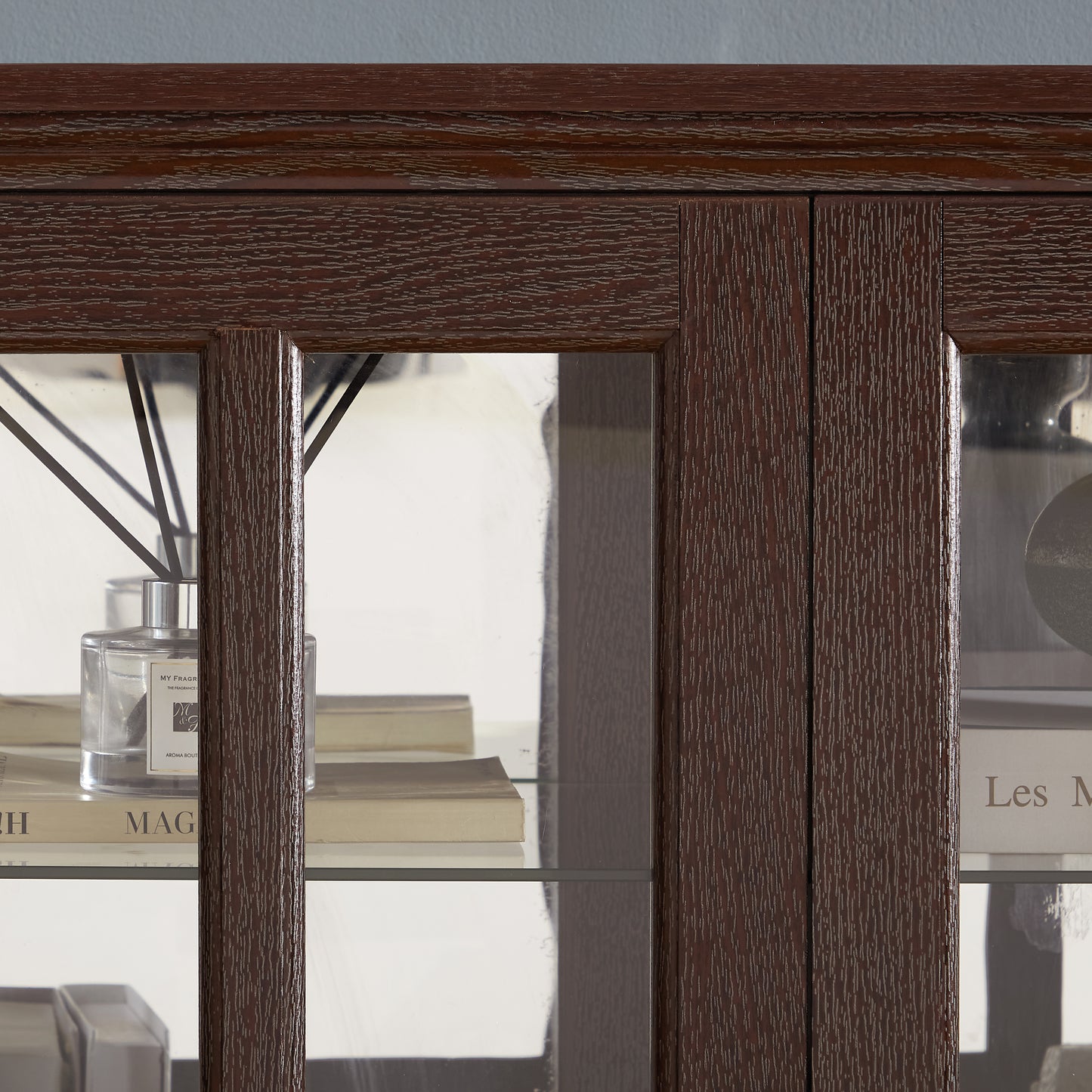 Cherry Glass Display Cabinet - Adjustable Shelves 68.7" Tall for Living Room