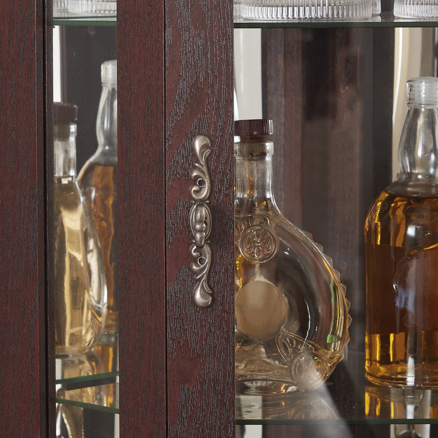 Cherry Glass Curio Cabinet - 69.59" Display Shelf with LED Lighting for Living Room