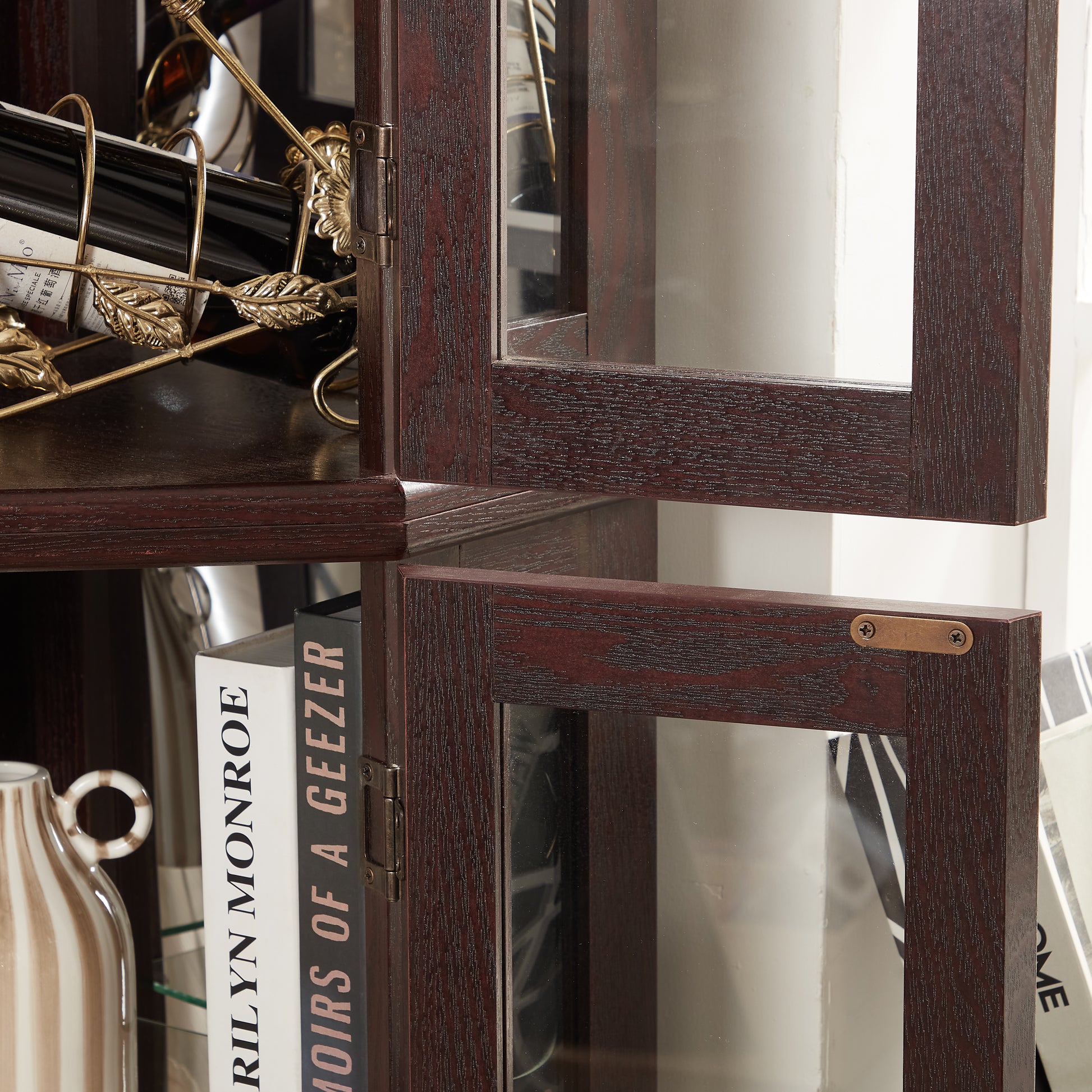 Cherry Glass Curio Cabinet - 69.59" Display Shelf with LED Lighting for Living Room