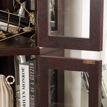 Cherry Glass Curio Cabinet - 69.59" Display Shelf with LED Lighting for Living Room