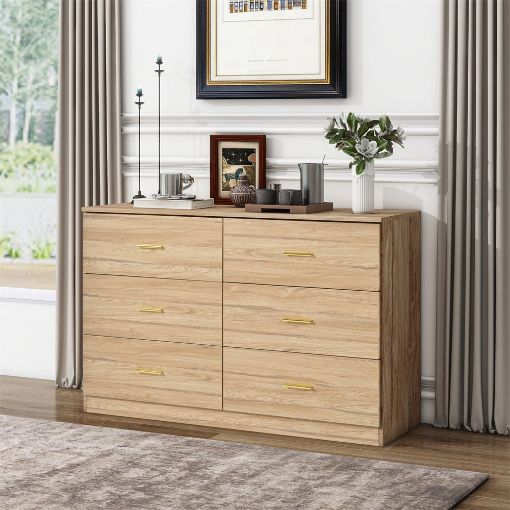 Modern 6-Drawer Dresser - Natural Engineered Wood Storage