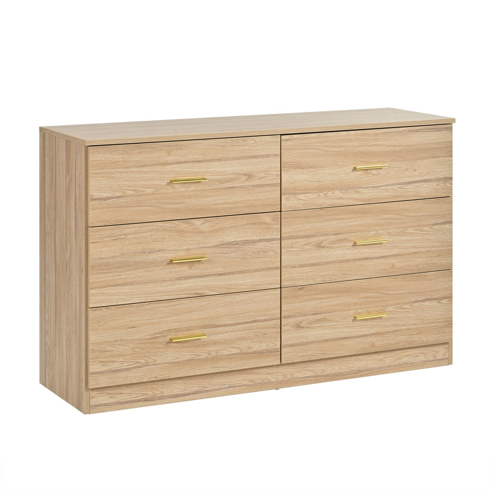 Modern 6-Drawer Dresser - Natural Engineered Wood Storage
