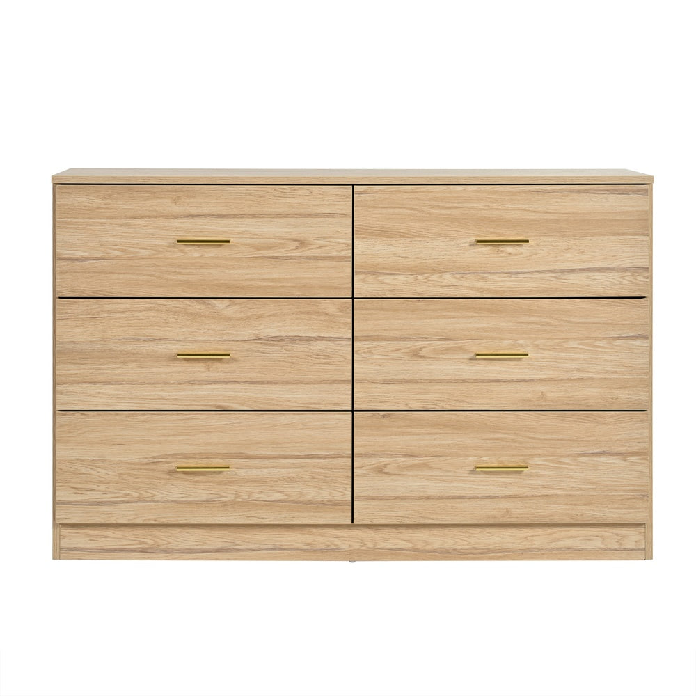 Modern 6-Drawer Dresser - Natural Engineered Wood Storage