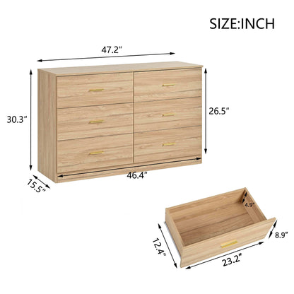 Modern 6-Drawer Dresser - Natural Engineered Wood Storage