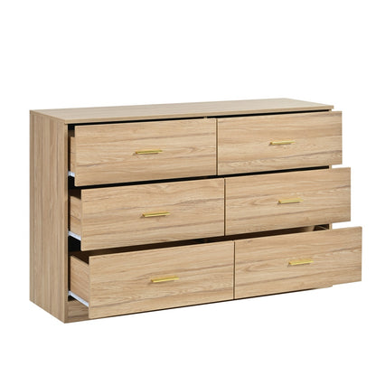 Modern 6-Drawer Dresser - Natural Engineered Wood Storage
