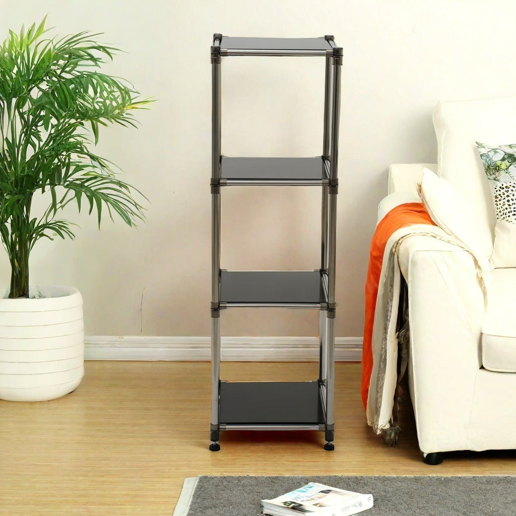 4-Tier Stainless Steel Storage Shelf – Black – 49"H for Living Room