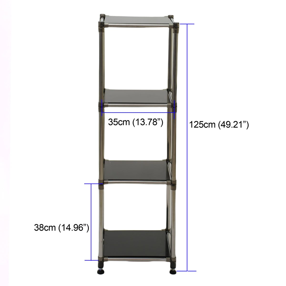 4-Tier Stainless Steel Storage Shelf – Black – 49"H for Living Room