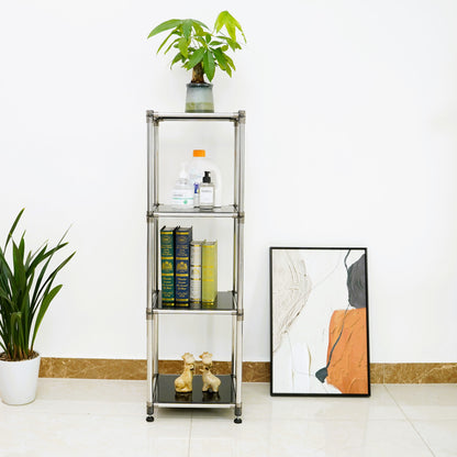 4-Tier Stainless Steel Storage Shelf – Black – 49"H for Living Room