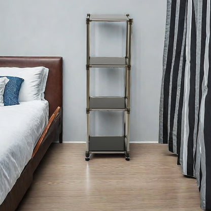 4-Tier Stainless Steel Storage Shelf – Black – 49"H for Living Room