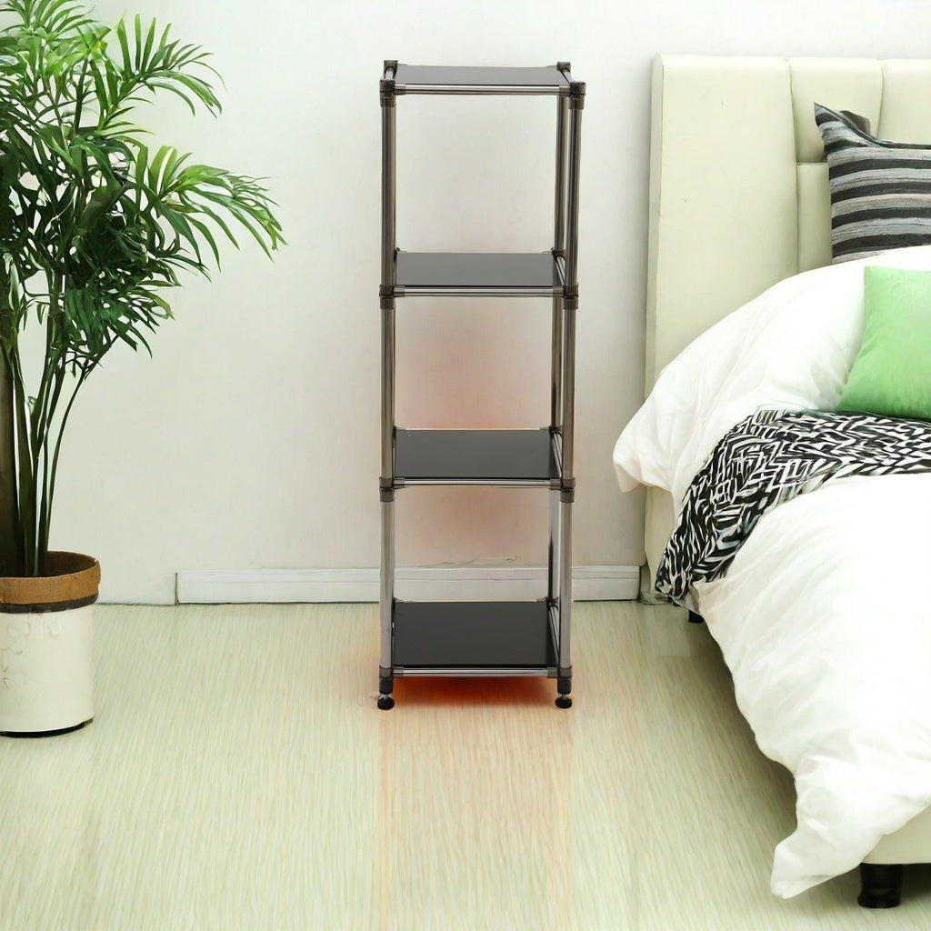 4-Tier Stainless Steel Storage Shelf – Black – 49"H for Living Room