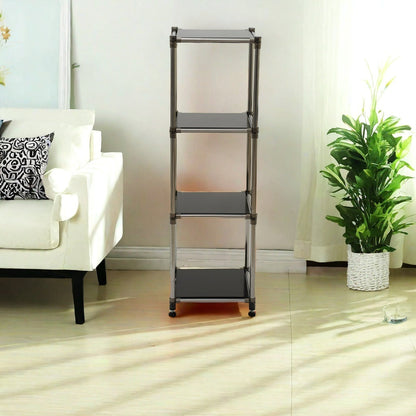 4-Tier Stainless Steel Storage Shelf – Black – 49"H for Living Room