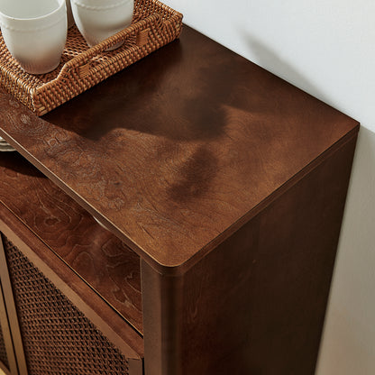 Walnut Rattan Sideboard Buffet Cabinet - 63" Storage