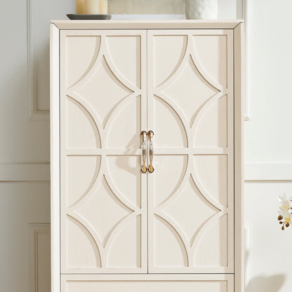 53.5" Tall Pantry Cabinet - Antique White Storage Sideboard for Living Room