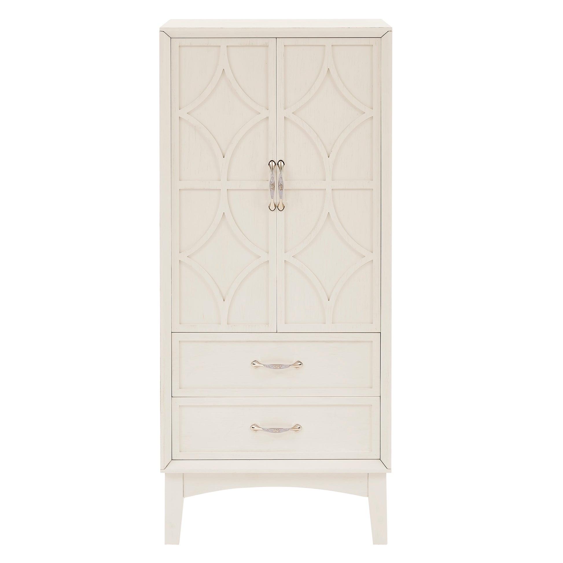 53.5" Tall Pantry Cabinet - Antique White Storage Sideboard for Living Room