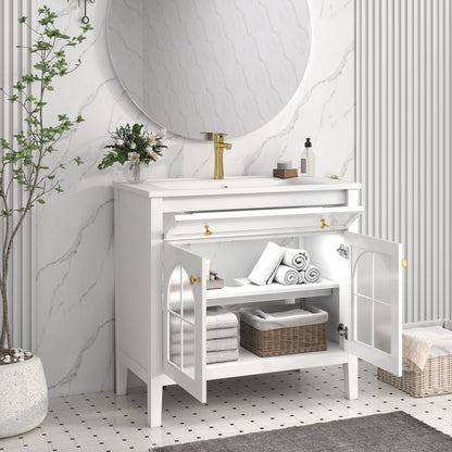 36" Medieval Bathroom Vanity - White MDF Glass Storage