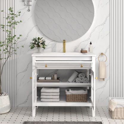 36" Medieval Bathroom Vanity - White MDF Glass Storage
