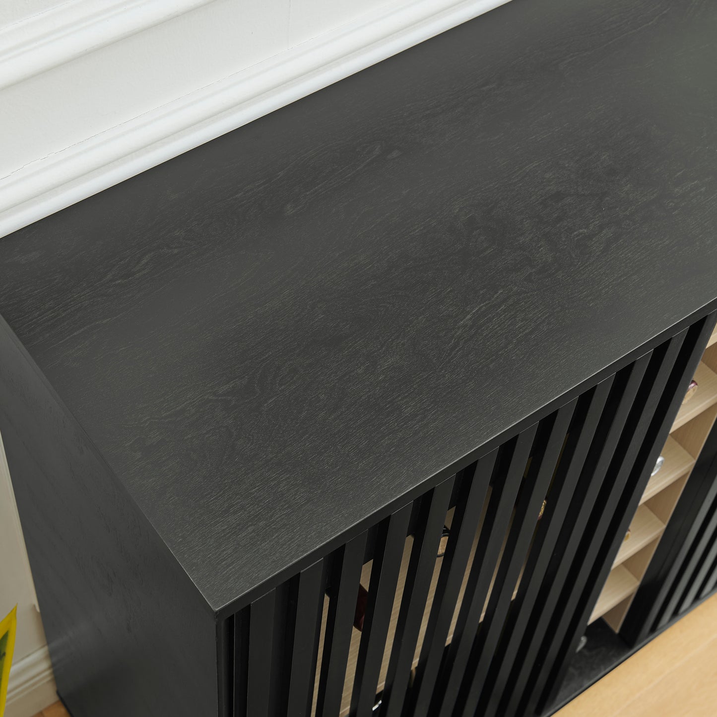 Mid-Century Modern Wine Cabinet - Black MDF Buffet Storage