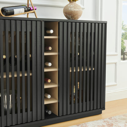 Mid-Century Modern Wine Cabinet - Black MDF Buffet Storage