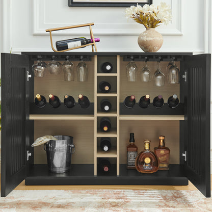 Mid-Century Modern Wine Cabinet - Black MDF Buffet Storage