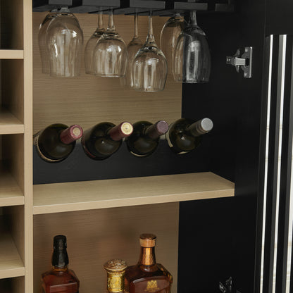 Mid-Century Modern Wine Cabinet - Black MDF Buffet Storage