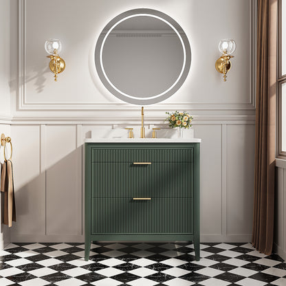Fully Assembled 36''  Green Freestanding Single Sink Bathroom Vanity with Solid Wood Construction and Engineered Marble Top