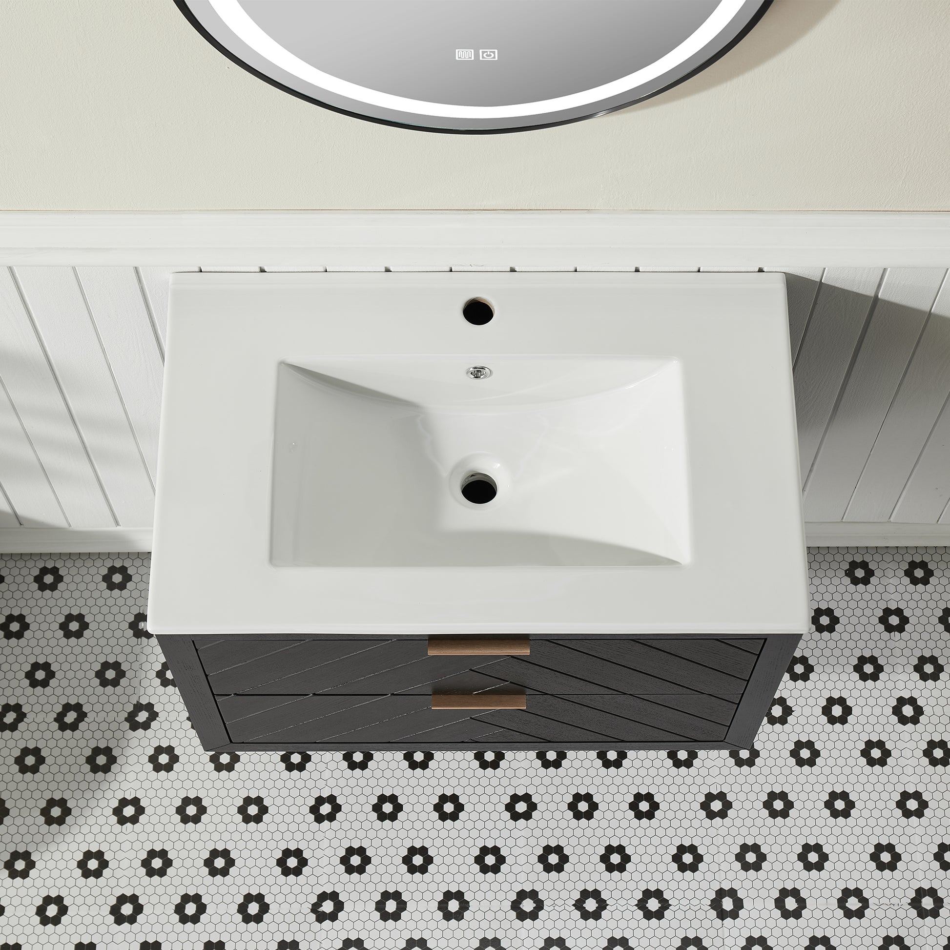 Black Wall Mounted Bathroom Vanity with Sink - 30 Inch