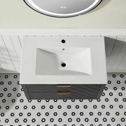 Black Wall Mounted Bathroom Vanity with Sink - 30 Inch