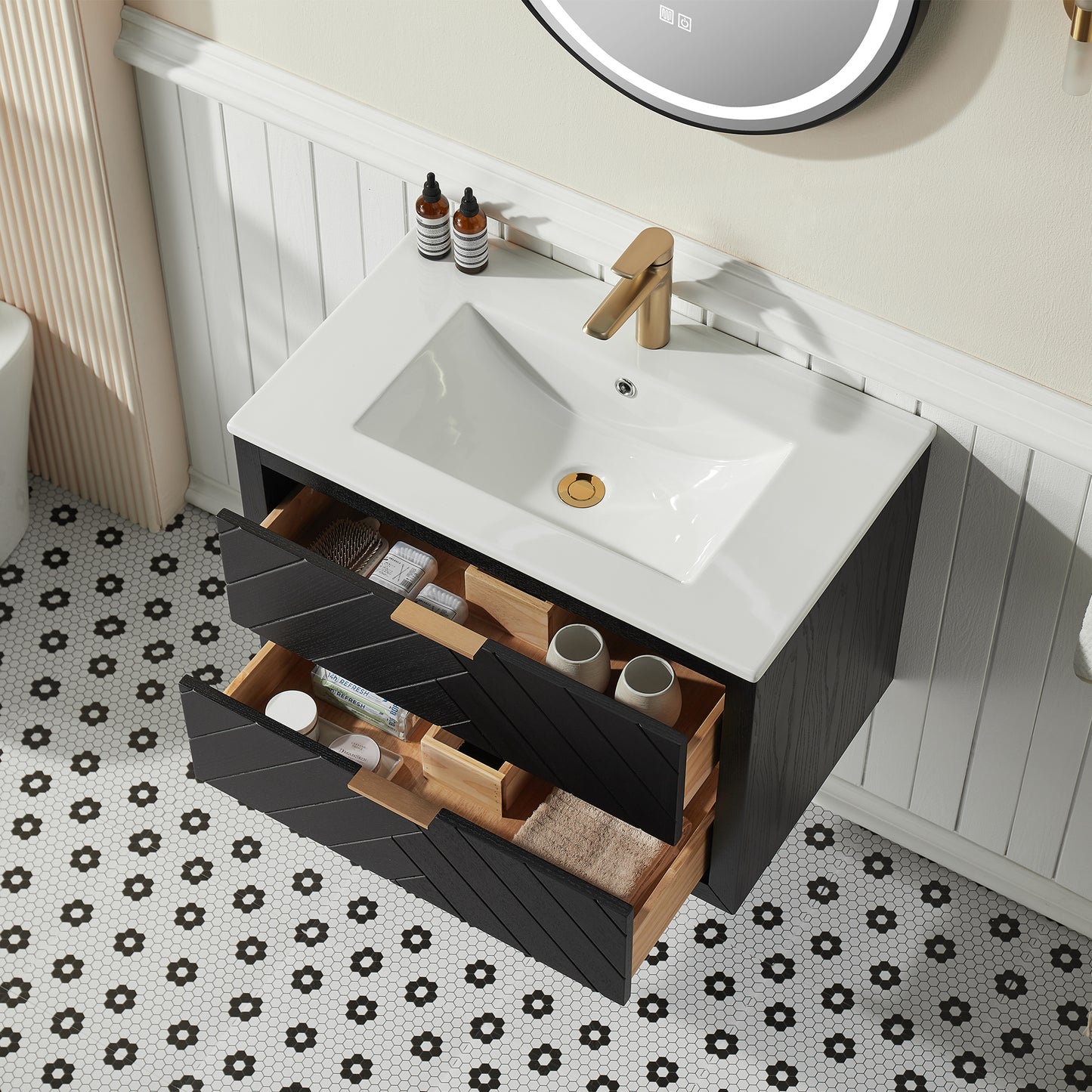Black Wall Mounted Bathroom Vanity with Sink - 30 Inch