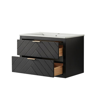 Black Wall Mounted Bathroom Vanity with Sink - 30 Inch