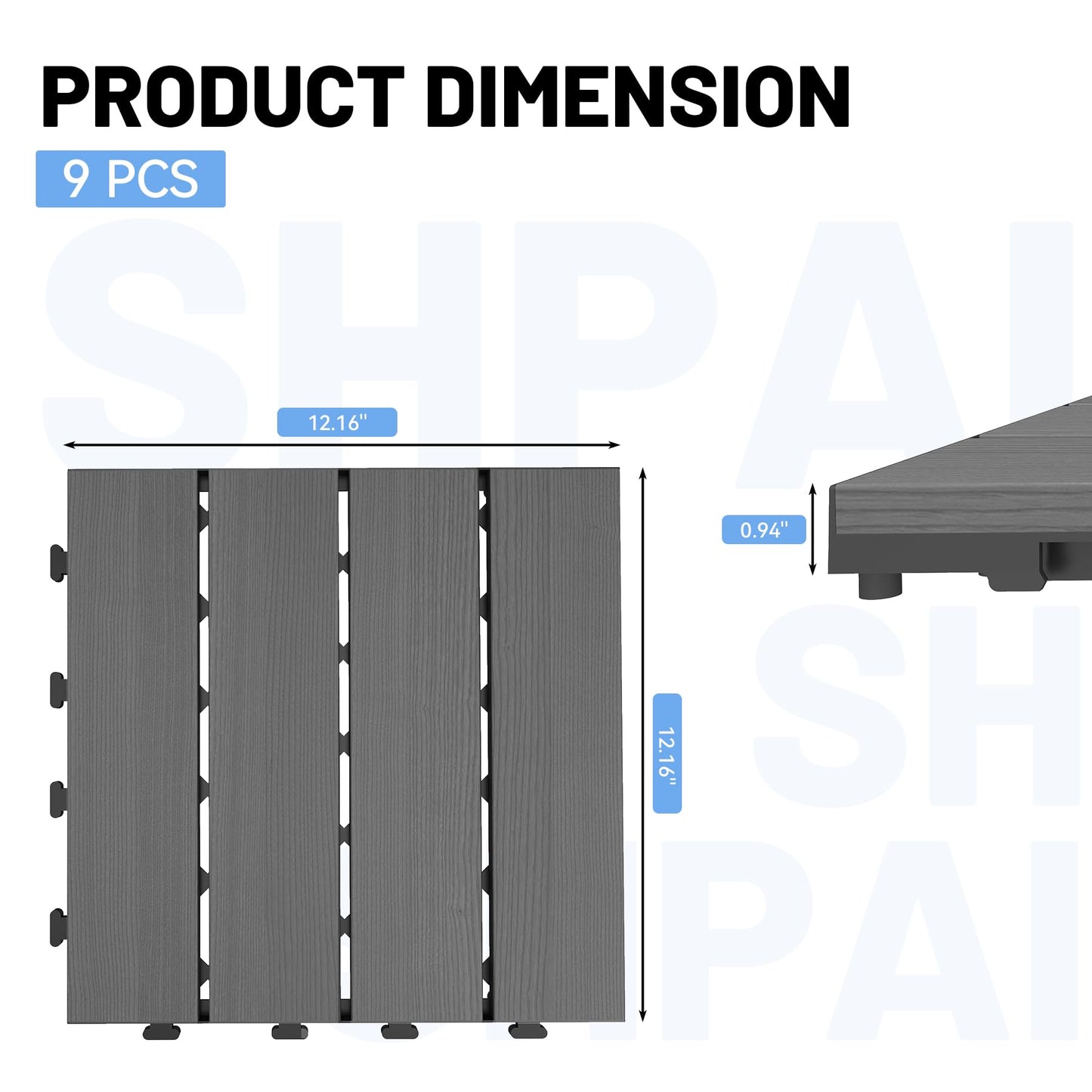 Dark Grey HDPE Interlocking Deck Tiles for Outdoor Patio Flooring