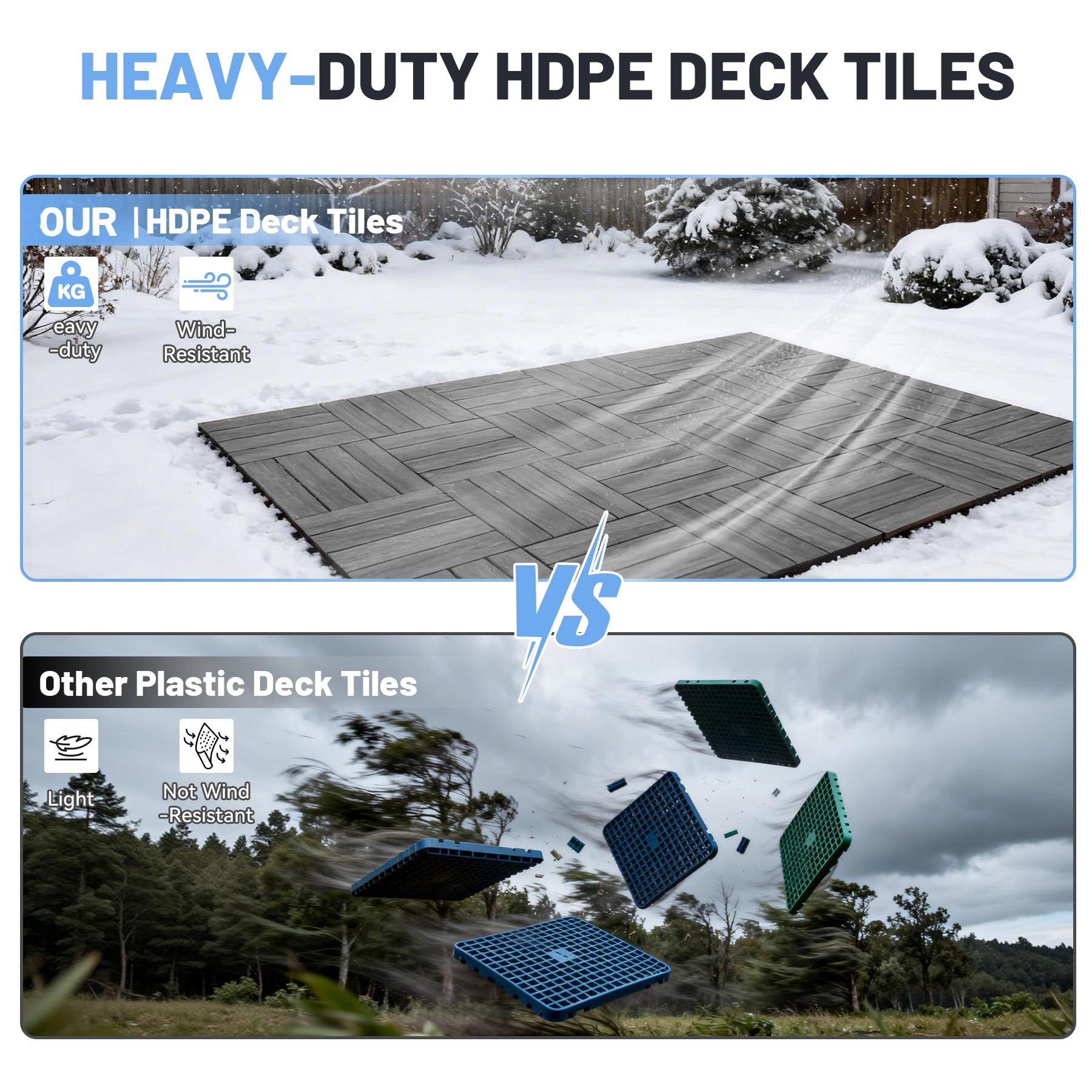 Dark Grey HDPE Interlocking Deck Tiles for Outdoor Patio Flooring