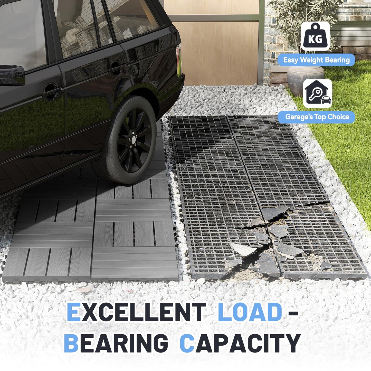 Dark Grey HDPE Interlocking Deck Tiles for Outdoor Patio Flooring