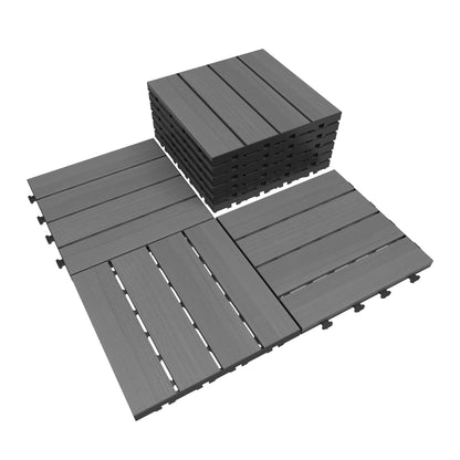 9 Pcs Interlocking Deck Tiles, 12" x 12" HDPE Outdoor Flooring, Patio Flooring Outdoor Waterproof, Deck Tiles Outdoor Waterproof for Deck Garden Poolside, All Weather Use -Dark Grey