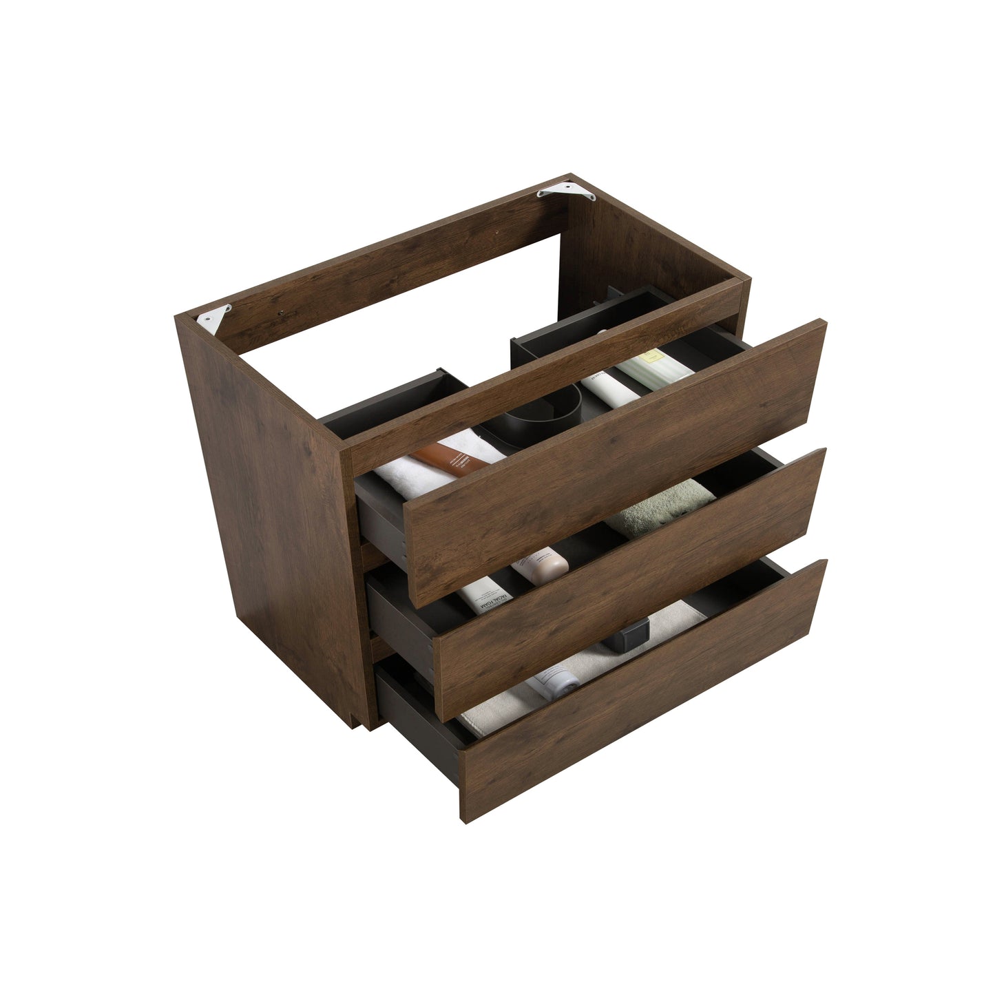 Walnut Bathroom Vanity - Max Storage, Handle-Free